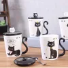 White black Food grade cute cat design 310ml porcelain coffee mug with lid