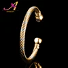 Pain Relief Copper Brass Jewelry 18K Real Solid Gold Plating Healing Care Bio Magnetic Cuff Bracelet Bangle