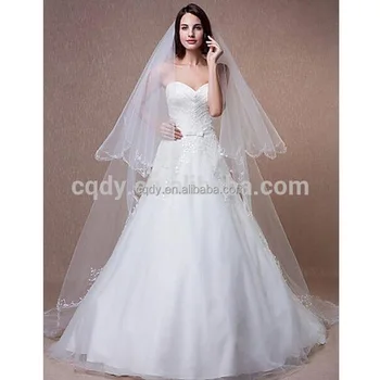 2015 Elegant Two Layer Cathedral Veil With Bead Edges Lace Trimmed