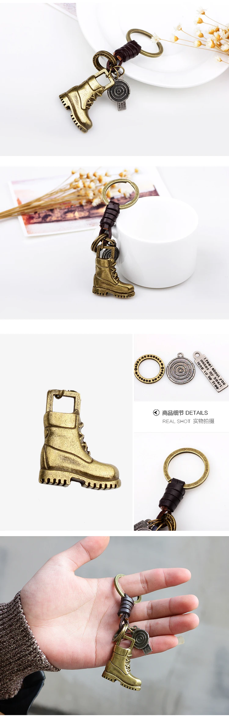 Vintage Bronze Boots Pendant Key Chains Holder Women Leather Keyring