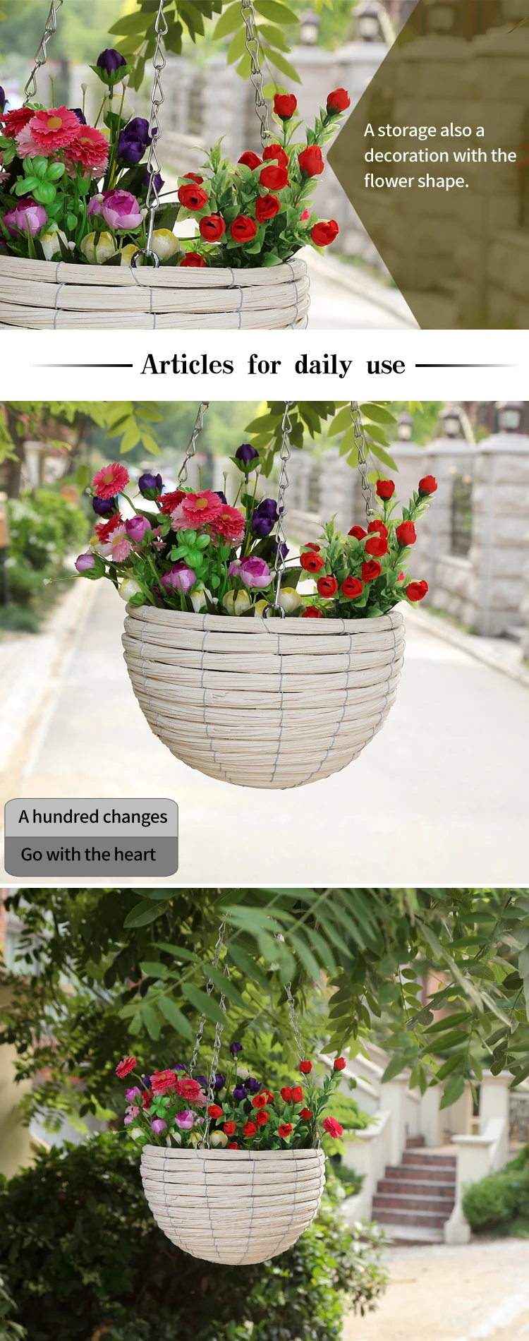 Handmade White Hanging Flower Pots With Plastic Liners For Garden To
