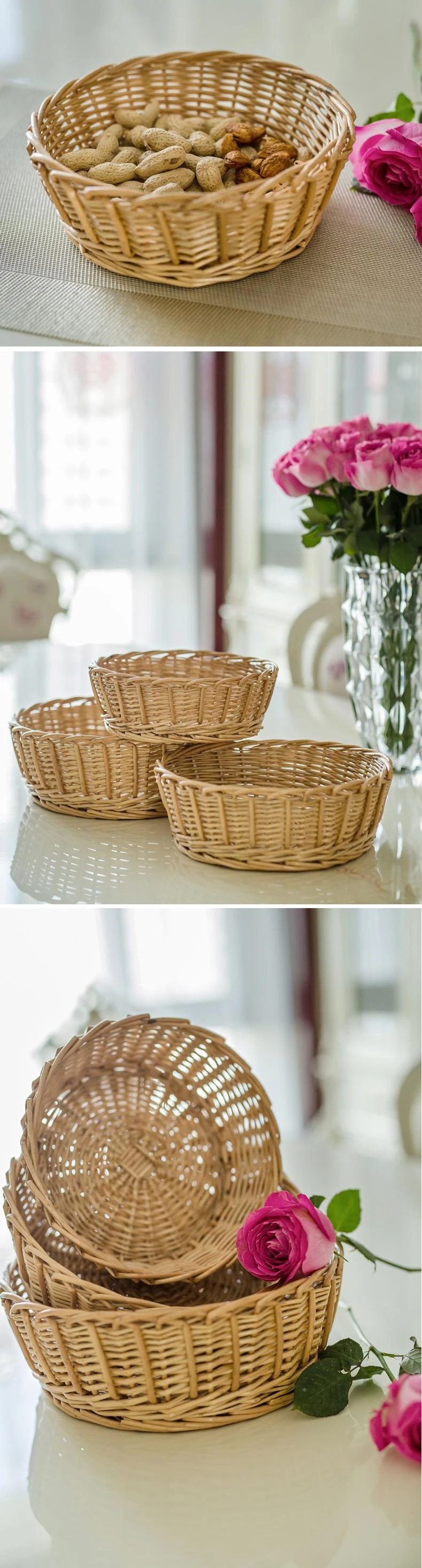 Kingwillow,Handmade Round Wicker Fruit Basket Small Set Of 3 Buy Storage Basket,Wicker Plate