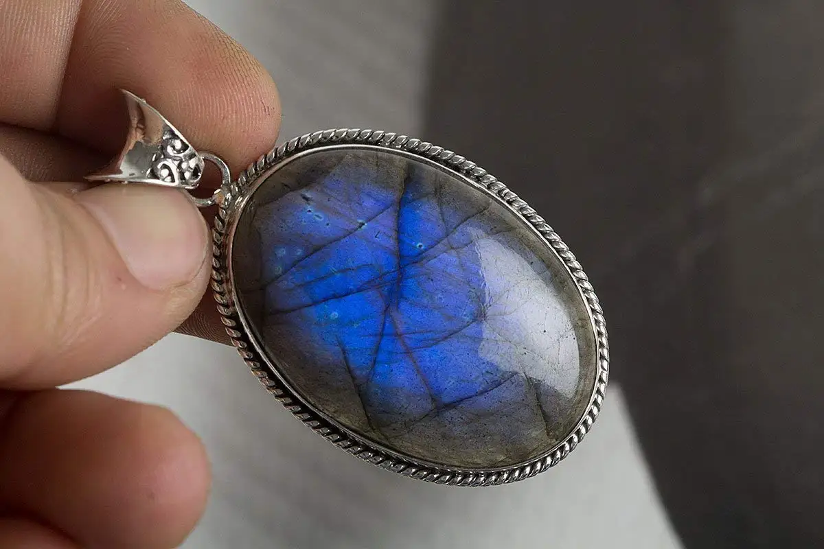 Labradorite Pendant, 925 Sterling Silver, Blue Fire Pendant, Large Pendant, Oval Pendant, High Quality Blue Labradorite, Smooth Pendant, Handmade Pendant Oval Shape, Anniversary Gift