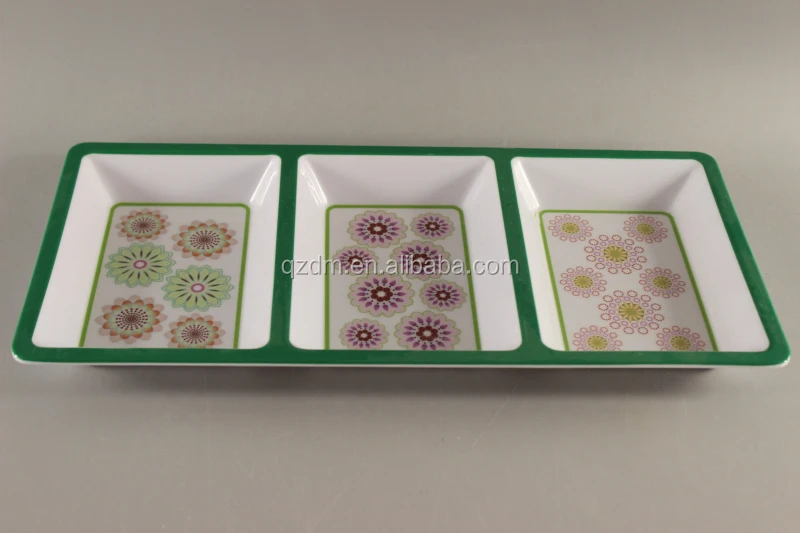 Plastic 3 divided plate melamine 3 section plate Christmas Xmas