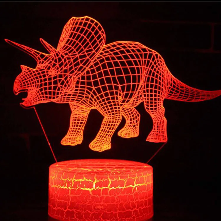 2019 New customized Creative Gift 3D Optical  Dinosaur Visual Illusion Acrylic Night Light USB Table Lamp