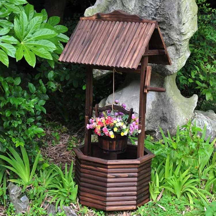 Wooden Wishing Well Garden Display Planter Pot Fl Feature