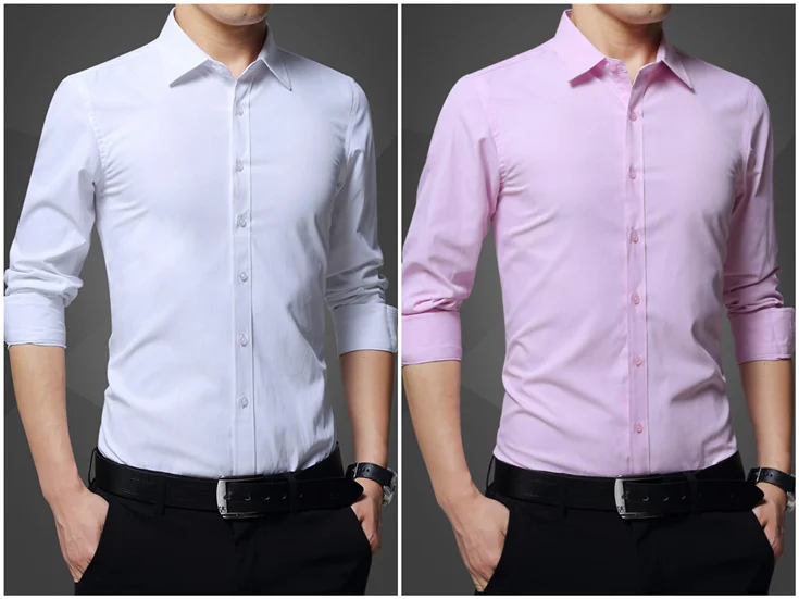 High Quality Spring White Mens Long Sleeve Business Plain Formal Office ...