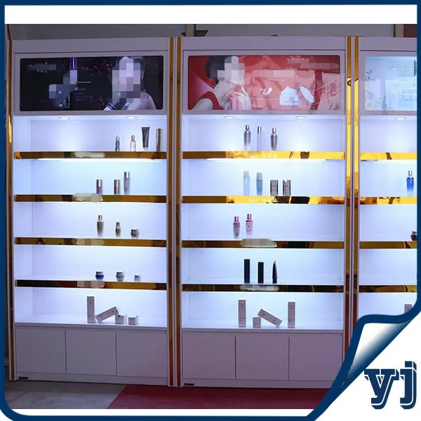 Retail Lighted Mdf Makeup Showcase For Make Up Store Display