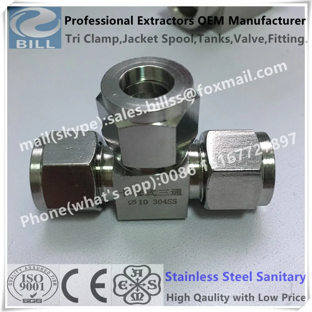 Ss316 Stainless Steel Hydraulic Compression Street Tee 1/4" Female To