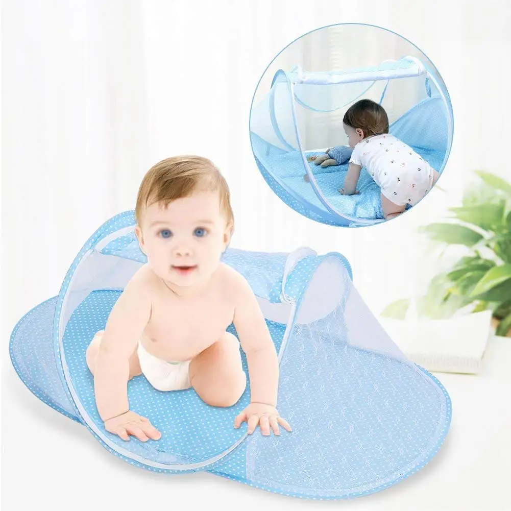 Mosquito Guard Baby Crib Net Netting Soft Baby Mosquito Net Bed Foldable Portable Newborn Netting Tent for Cot Bed Summer 0-1 Age Baby(Blue)