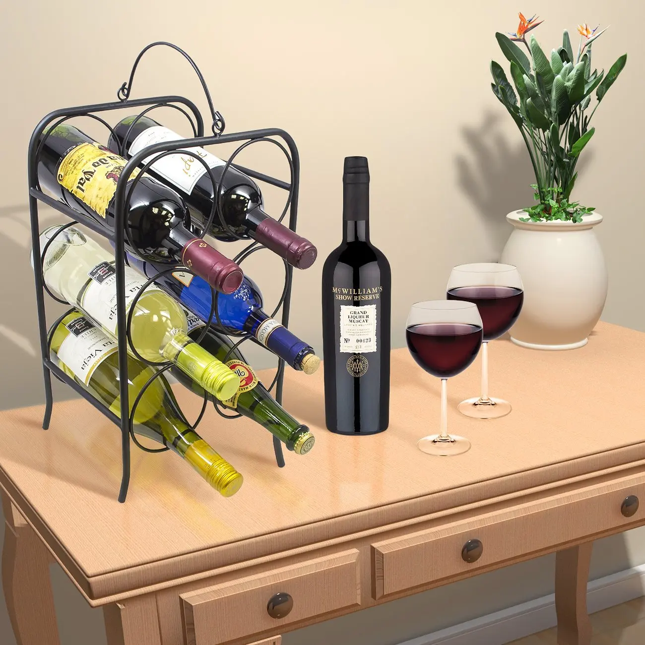 6 Bottle Freestanding Wine Holder Rack Classic Arch Style Wine