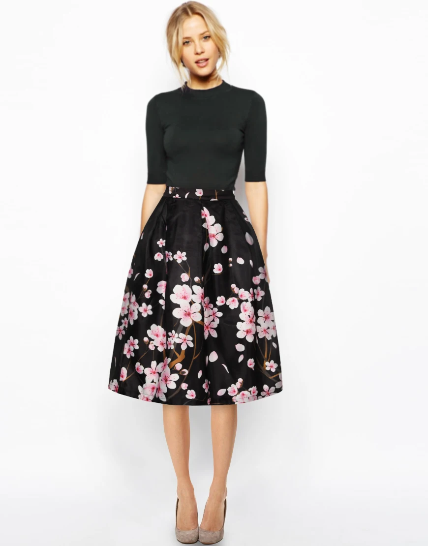 欧洲和美国女性花卉印花喇叭裙泡沫裙子 - buy 喇叭裙,2019 裙,泡泡裙