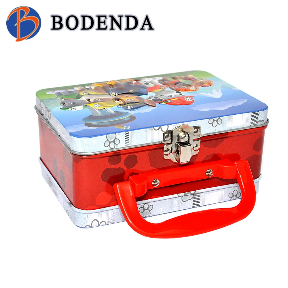 Custom accepted high level colorful printing rectangle tin metal lunch handle tin box
