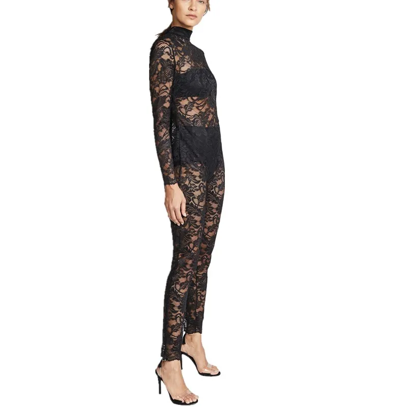 Full Length Long Sleeve Sheer Catsuit Wholesale Lace Latex Catsuit