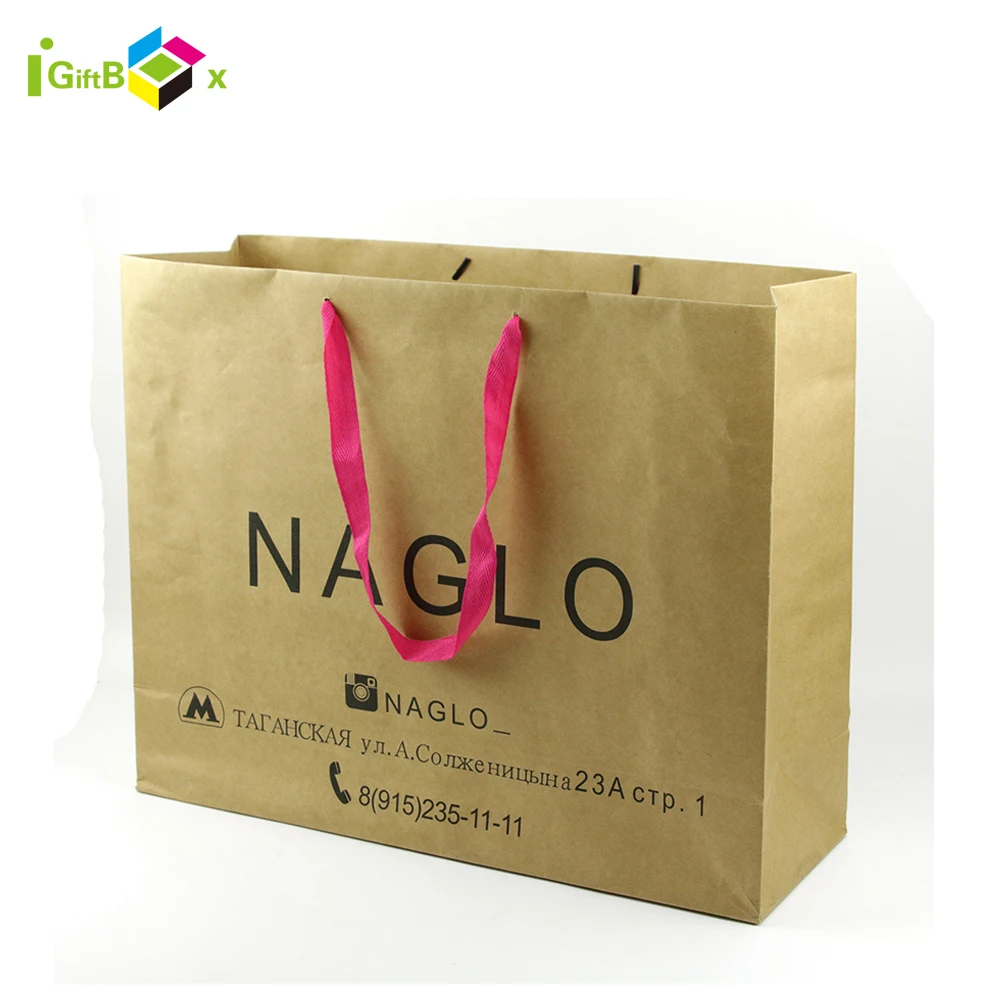 Custom Printed Logo Buy Cheap Brown Kraft Paper Bag With Handle For