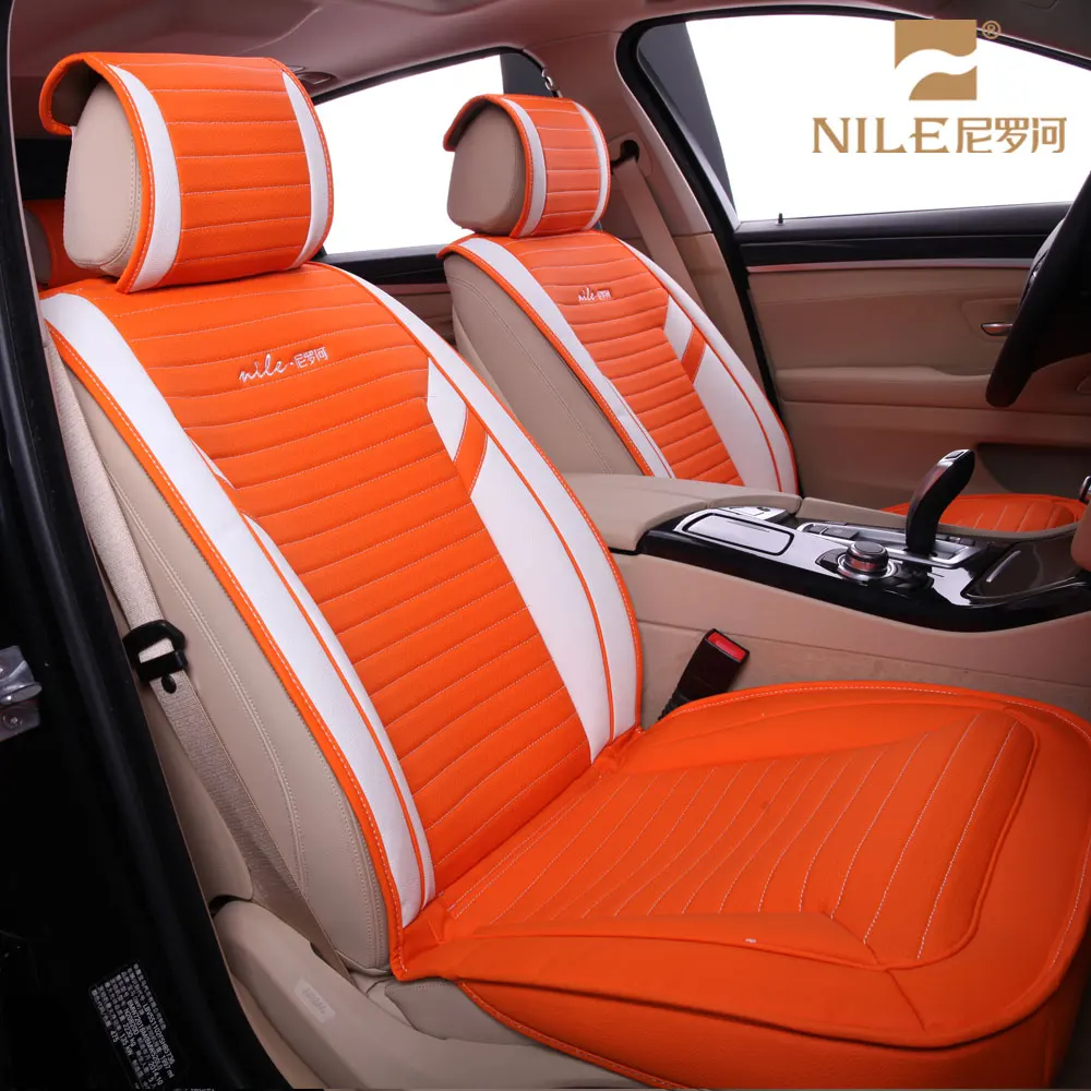Stylish Orange Breathable Cars Seat Cushion Leather Covers For Car