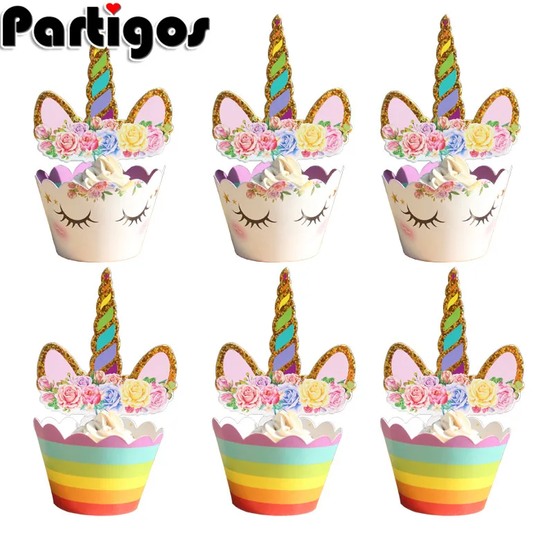 partigos cute rainbow unicorn cupcake cake wrappers toppers for baby