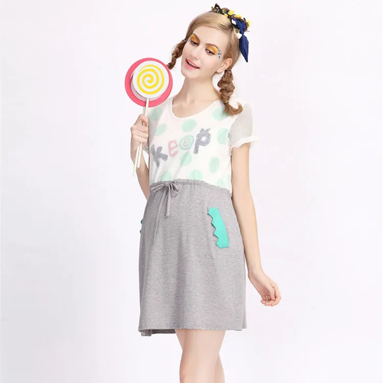 Lovely Fashion Dress For Pregnant Fake Two Pieces Gary Yellow Short Sleeve Plus Size Breathable Maternity