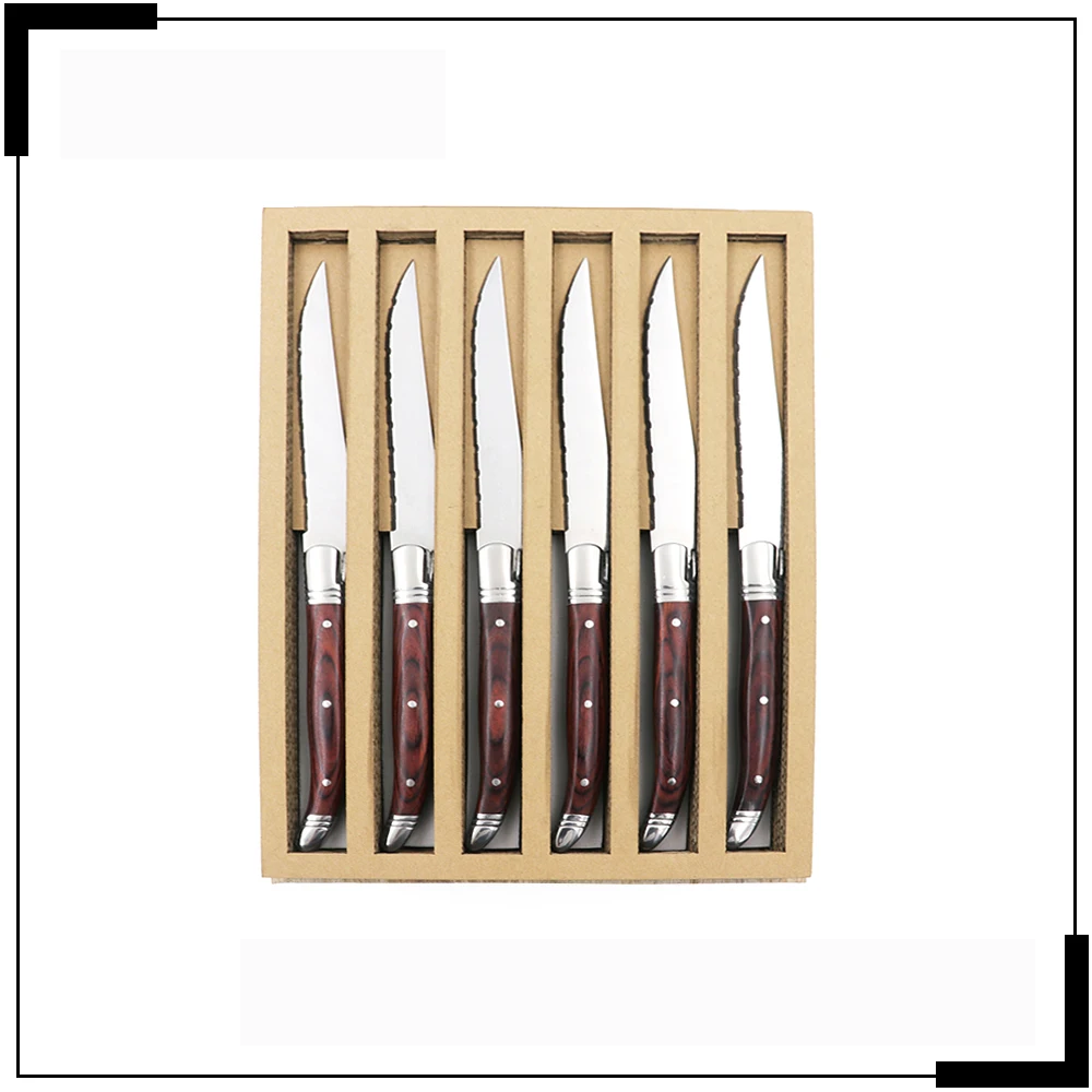 6 Pcs High Quality Stainless Steel Laguiole Steak Knife With Pakka Wood