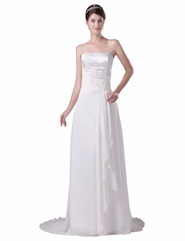 Simple Design Affordable Strapless Lace Up White Chiffon Empire