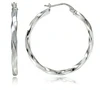 Hoops & Loops Sterling Silver 2mm Twist Medium Round Hoop Earrings