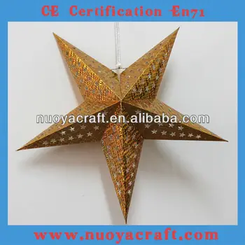 Golden 64cm Hanging Holographic Christmas Decorations Paper Stars