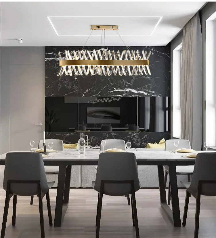 Modern Crystal Chandelier Suspend Lamp Dining Room Rectangle Led Modern Crystal Chandelier Suspend Lamp