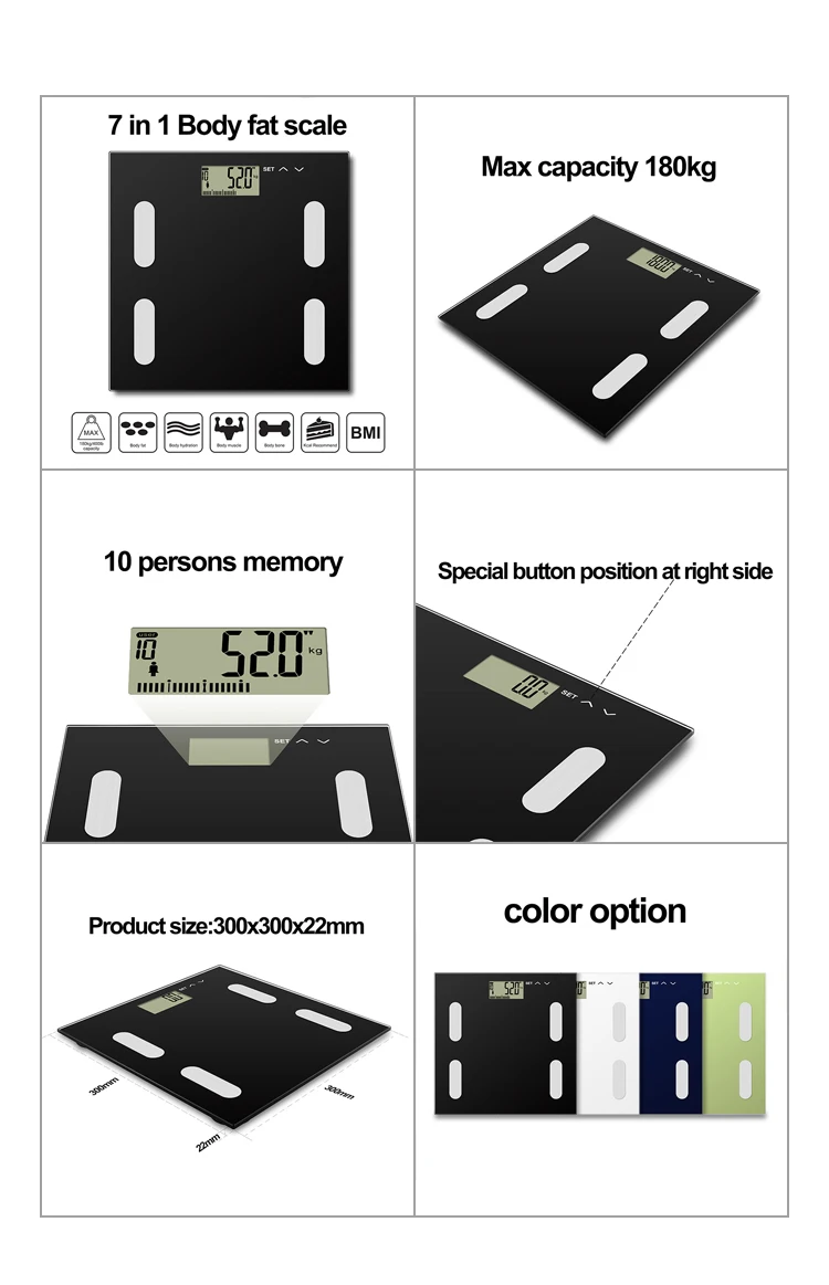 7 In 1 Any Color Available Analyzer Bmi Body Fat Scale Personal Digital