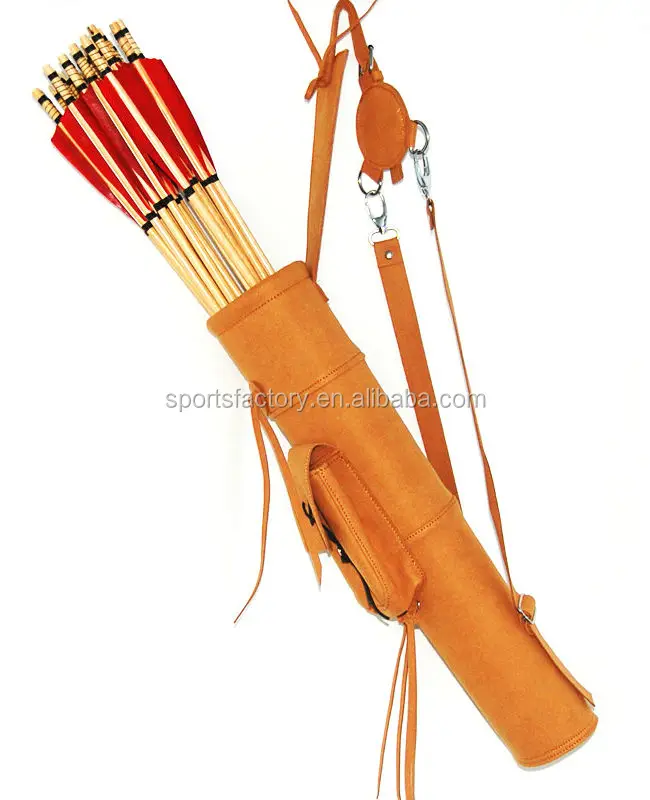 Backpack Adjustable Suede Leather Arrow Quiver Holding 30pcs Wooden