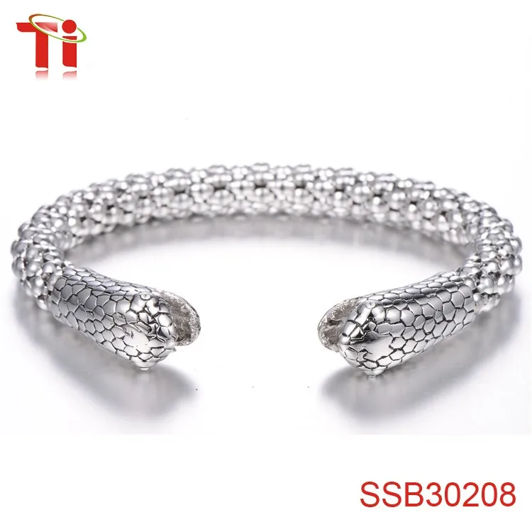 Stainless Steel Bracelet Corn Chain Beads Mens Snake Head Stainless Steel Bracelet Corn Chain Beads Mens Snake Head Silver Color Bangle New Products 2017