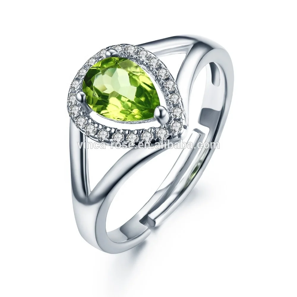 CHARMING 3 CT PEAR OLIVINE GREEN 925 STERLING SILVER RING SIZE 5-10 