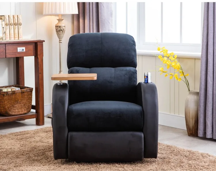 Manual Recliner With Tray Tables,Arm Chrome Legs,Dark Green Fabric