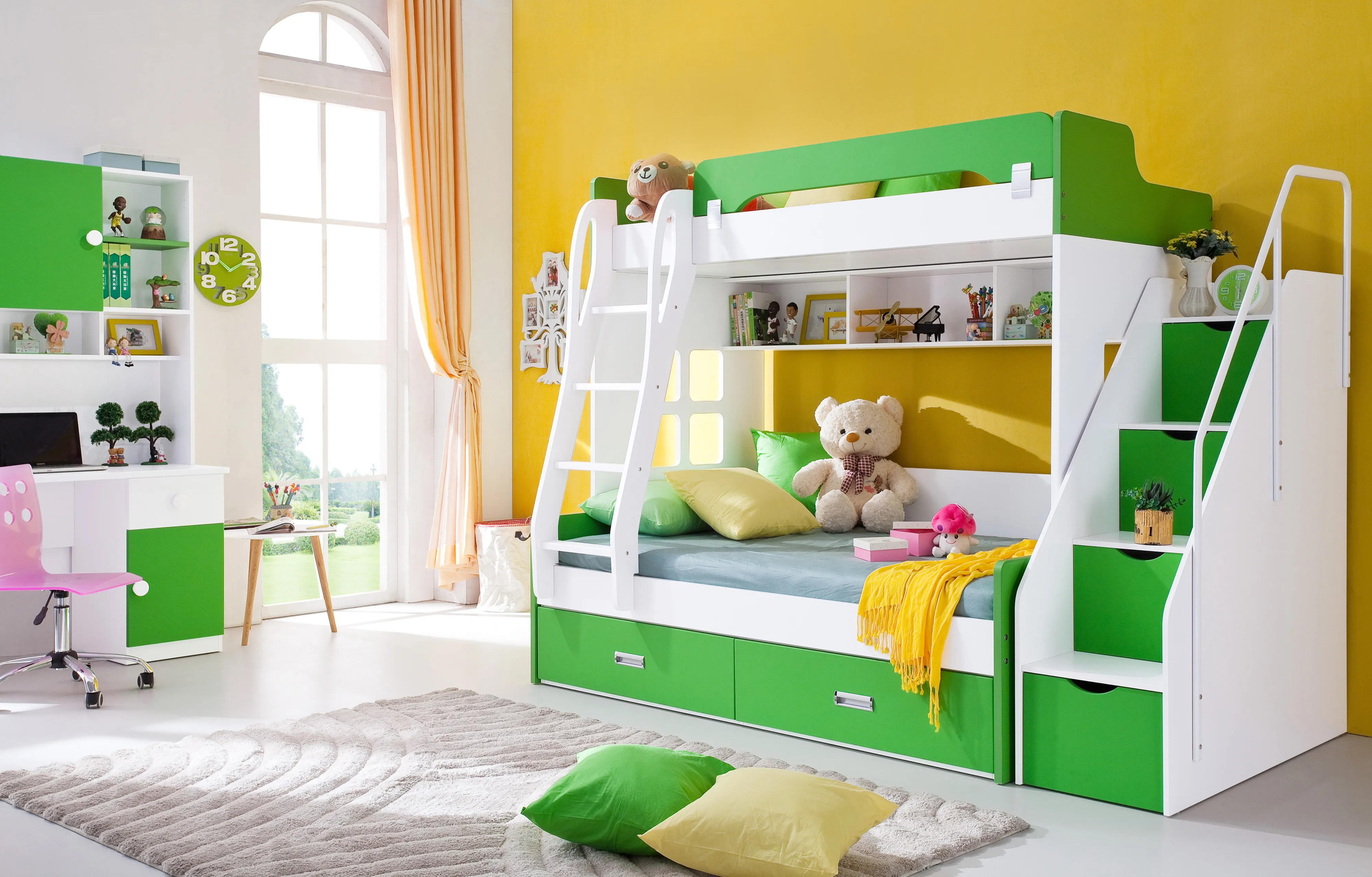 green bunk bed