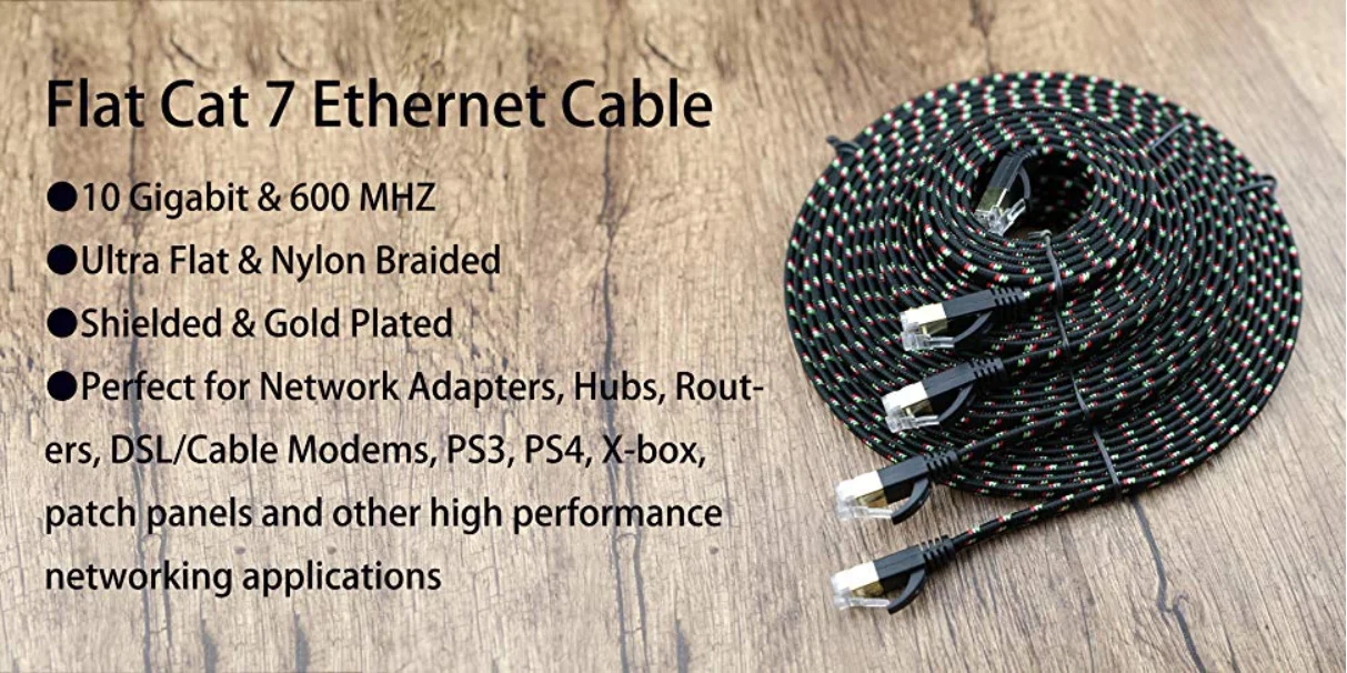 Nylon Braided Cat7 Flat Internet Network LAN Patch Cable SSTP Shielded Gold Plated Ethernet Network Patch Cable