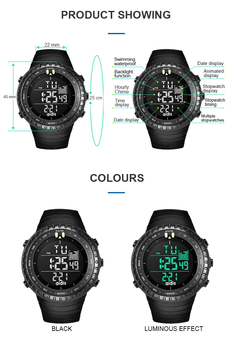 Alarm Chronograph Lcd Display Clock Men Digital Sports Wrist Watch Waterproof Watches
