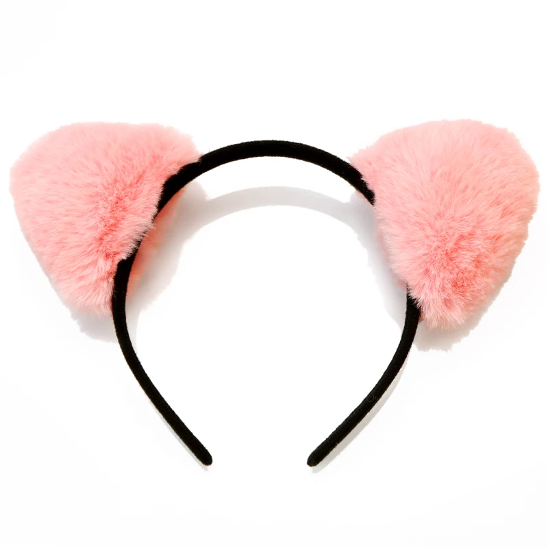 Pink Soft Fur Animal Ears On Headband Dog Monkey Mouse Bear Ears ...