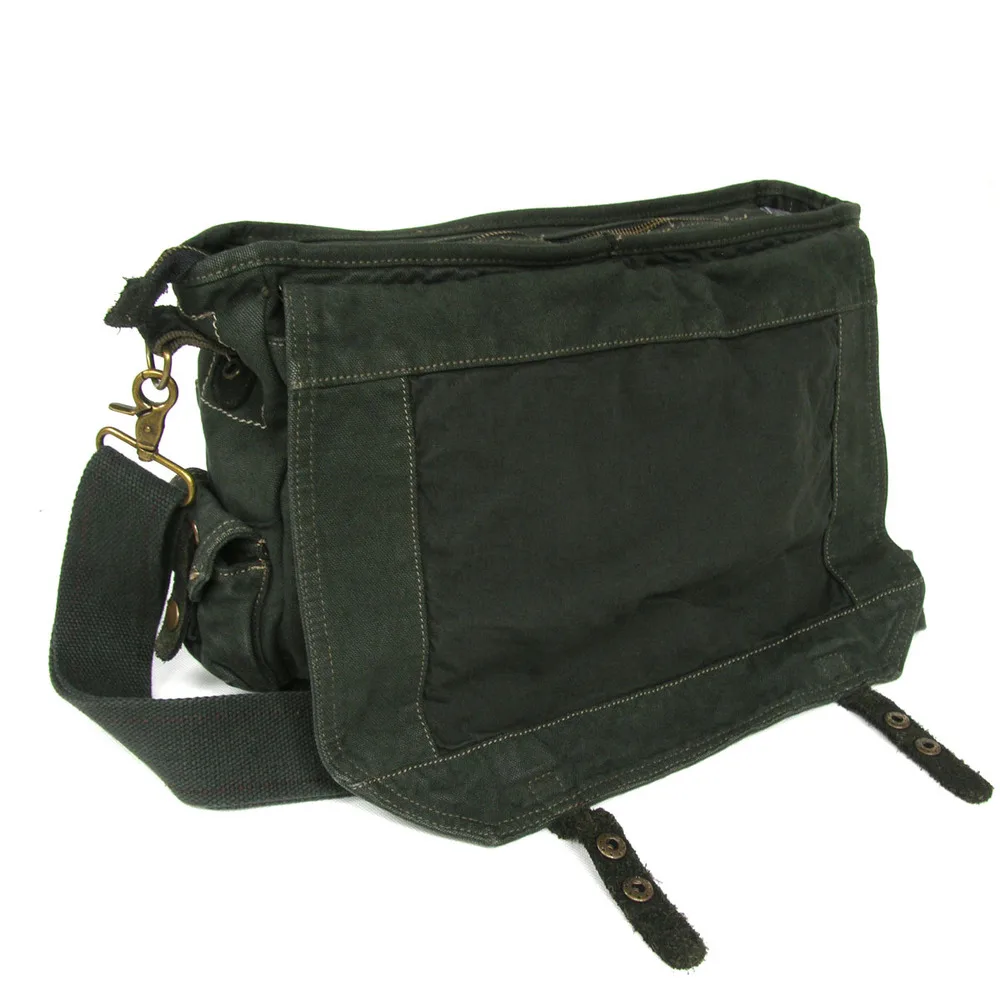 2383 Vintage Rugged Heacy Weight Green Military Canvas Shoulder Bag