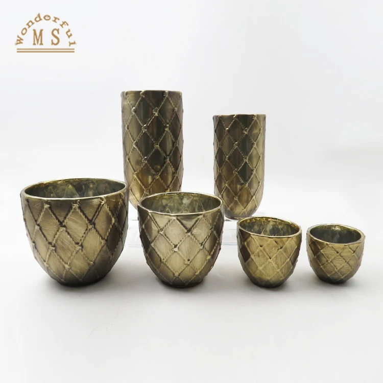 Hemp rope gold and silver plating home flower vasse,Golden Metallic Feature Hanging Flower Pot,Ceramic Wall Planter Pot