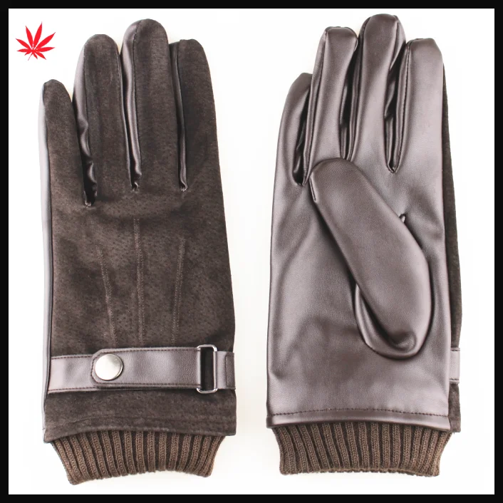 Brown suede mens leather gloves with leather palm