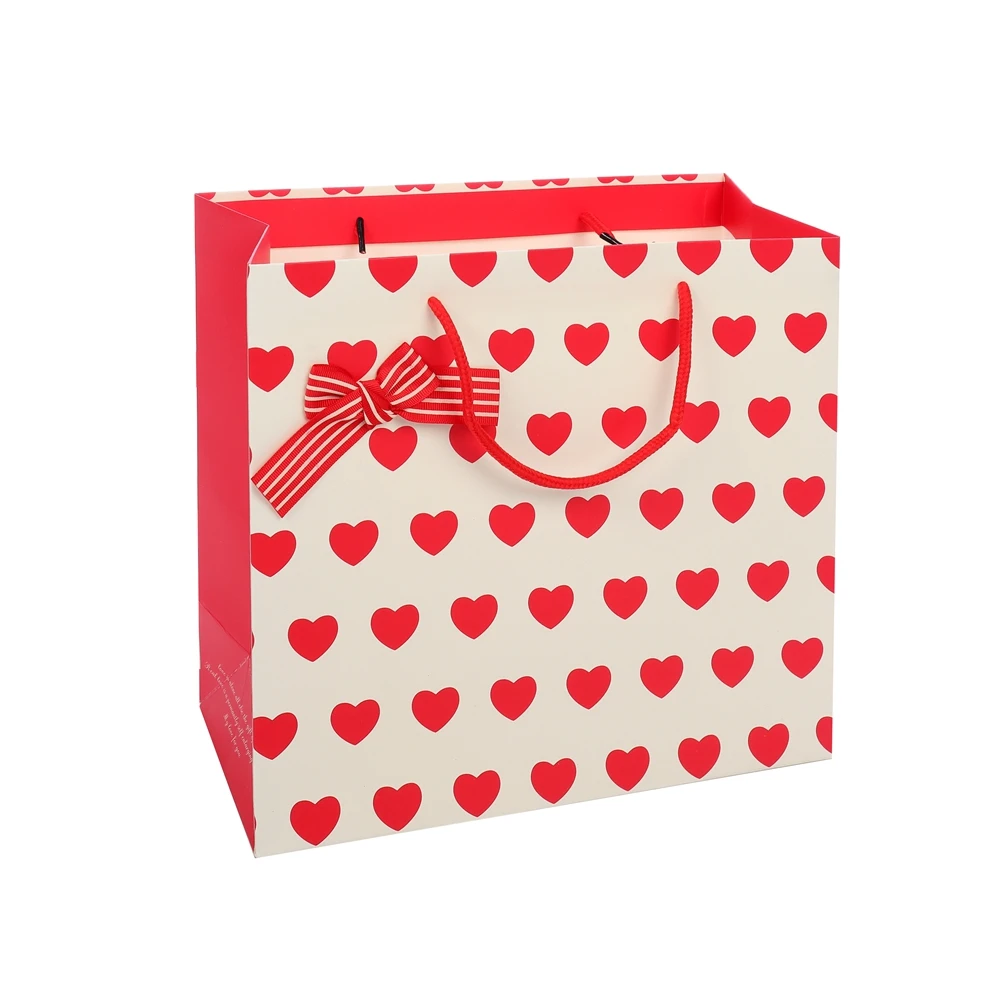 New Design High Quality Sweet Eco-Friendly Logo Printing Square Red Shopping Paper Gift Bags