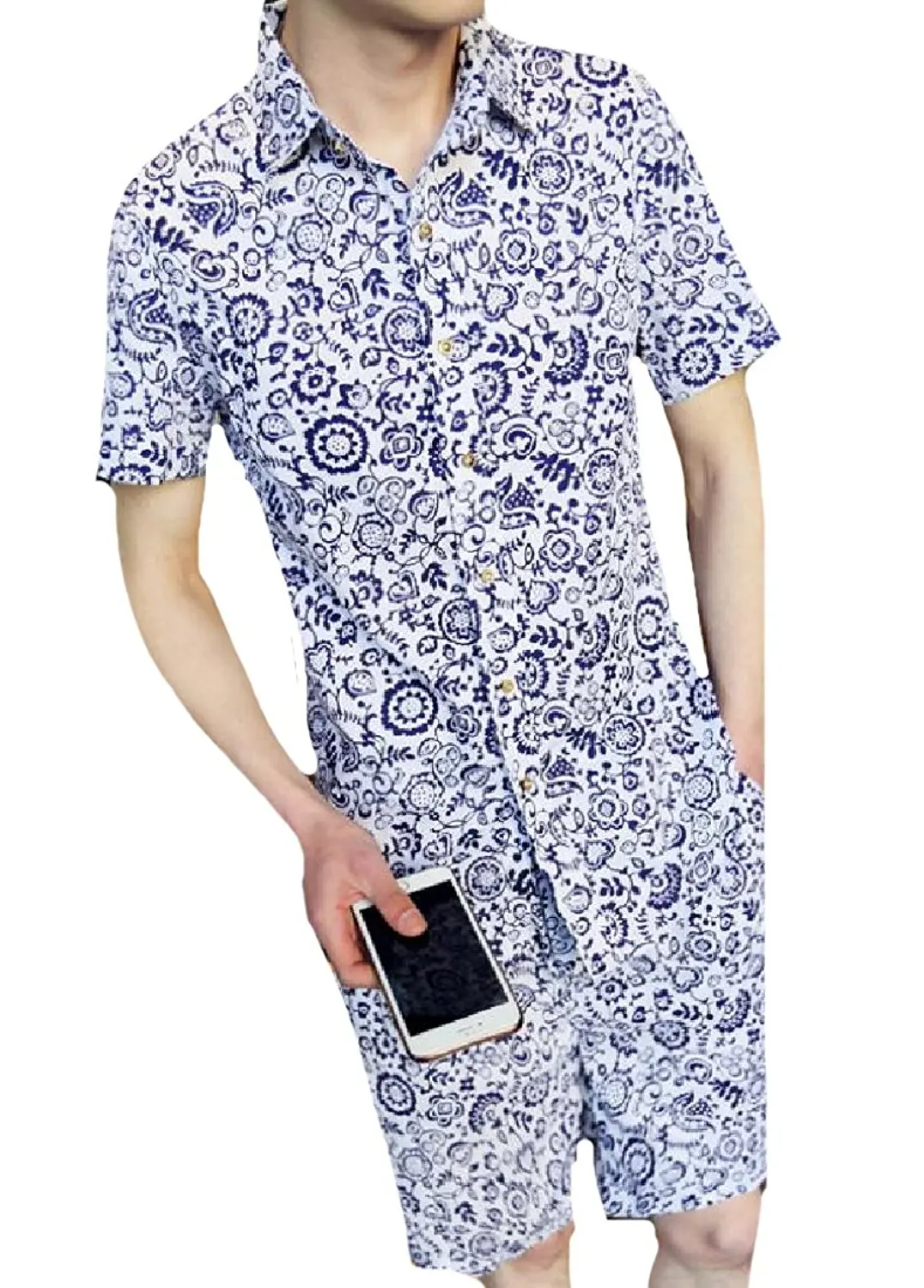 YUNY Mens Cozy Wild Velvet Double Placket Printed Dress-Shirts