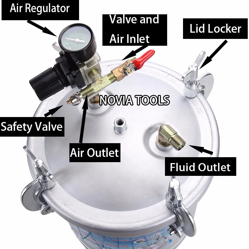 10 Liter 21/2 Gallon Air Paint Pressure Pot Tank Spray Gun And 3m 10