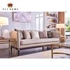 American style solid wood living room sofas cloth art morden sitting room furniture fabric 3 seater brown sofa