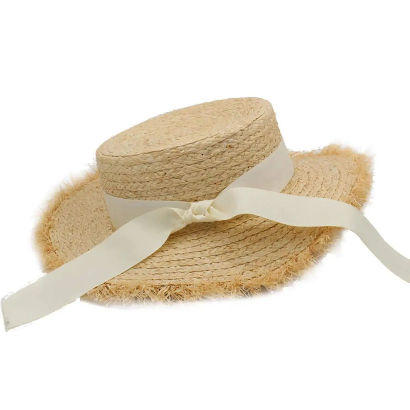 Womens Summer Adult Solid Casual Straw Sun Beach Hat Summer Hats for Women Boater Raffia Hat Bow