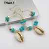 WT-E540 New design Use large rings to string flat turquoise or round white beads dangling Earring Half plating cowrie Earring