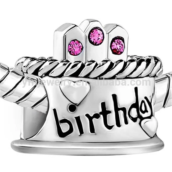 hot sell birthday gift charm, birthday cake charm beads, 925