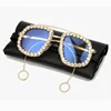Popular Oversized Women Sunglasses Brand Designer Rhinestone sunglasses women Gradient/Clear Lens Glasses Alloy legs UV400