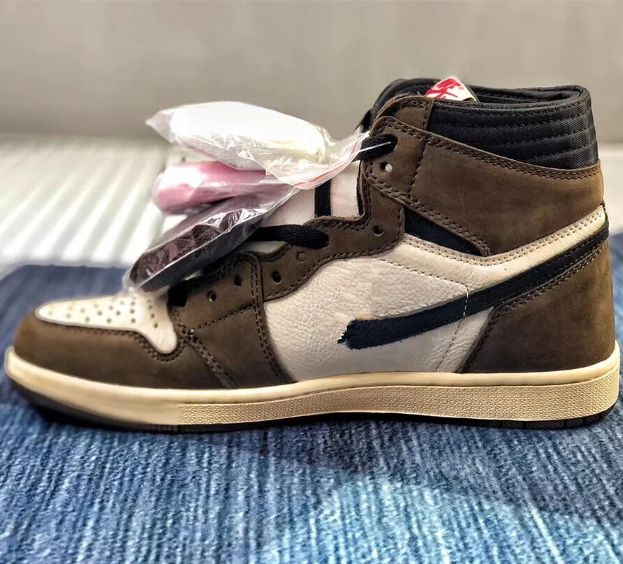 Custom logo Genuine Leather  Air Travis Scott x AJ1  High OG Cuctus Jack Men Fashion Sneakers Tenis Man  basket Shoes