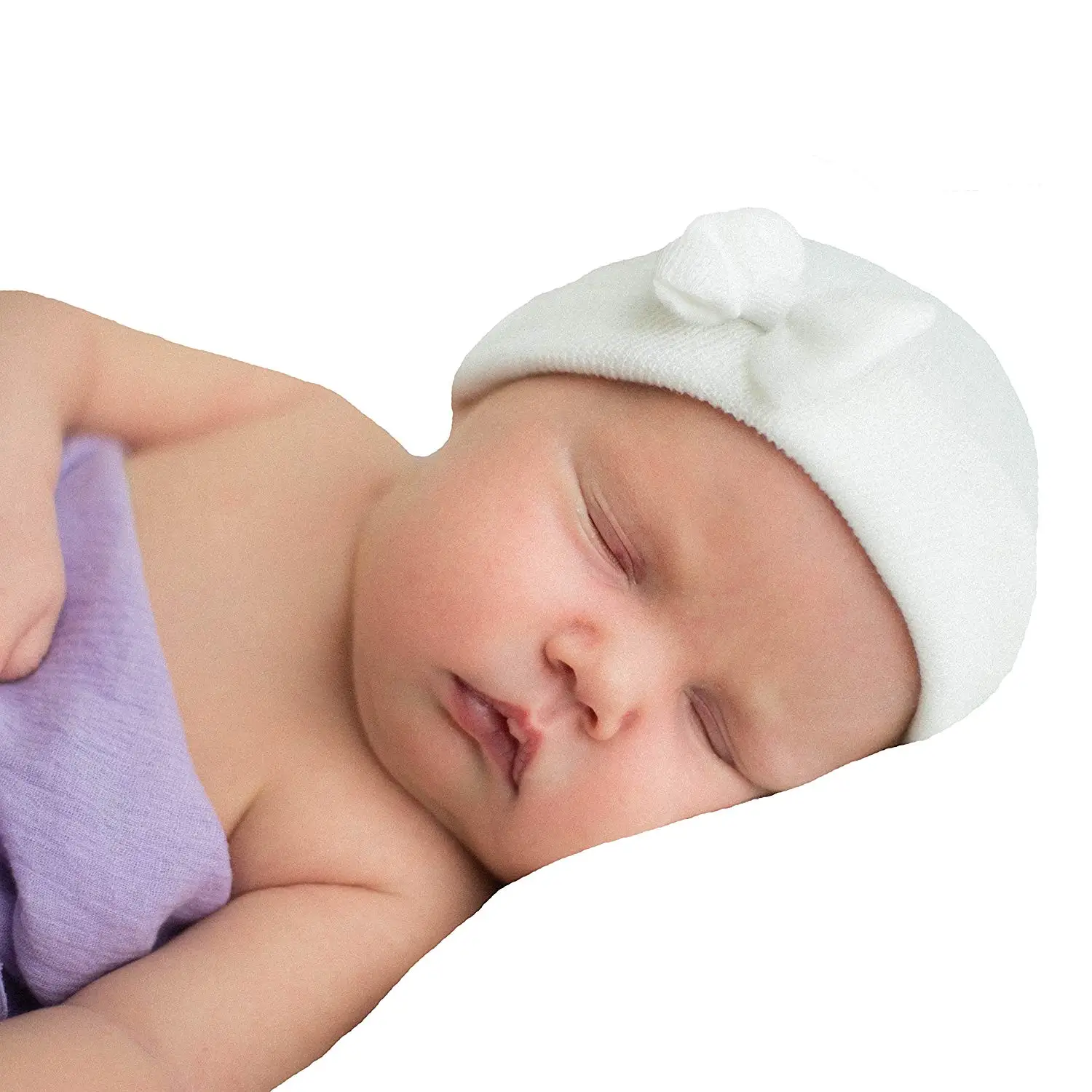 Melondipity White Hat with Black Frayed Flower Newborn Girl Hospital Hat