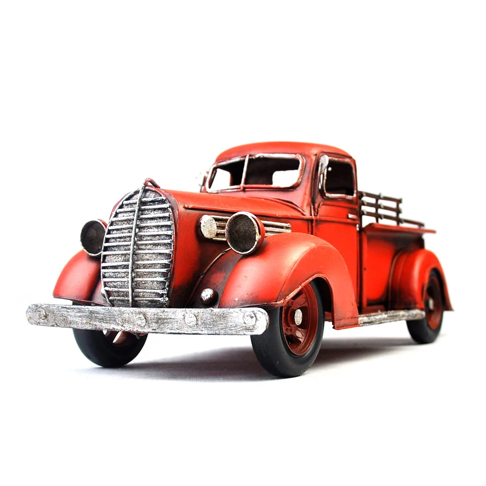 Nostalgia Iron Vintage Red Truck Diecast Decor Craft Childhood Toy Gift Antique Truck Model Decoration